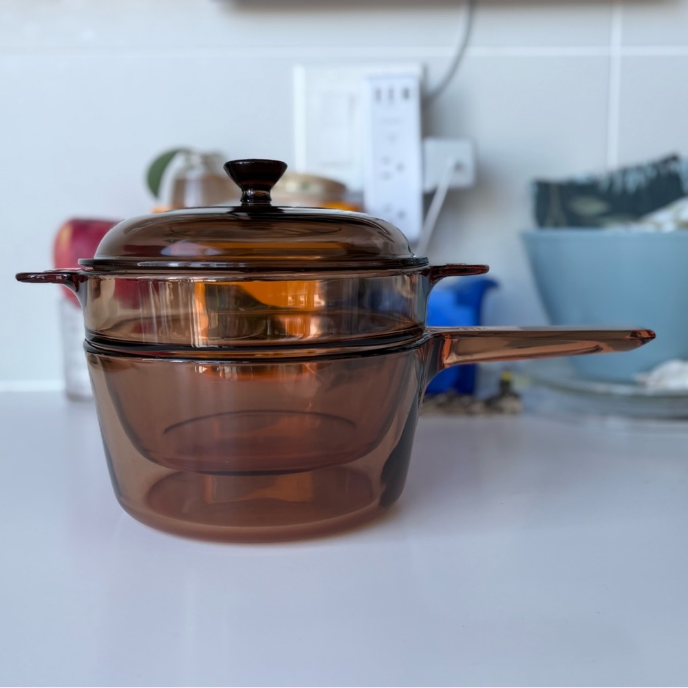 Vintage Corning Vision France V-20-B Double Boiler w/ 1.5 L Pot & Lid